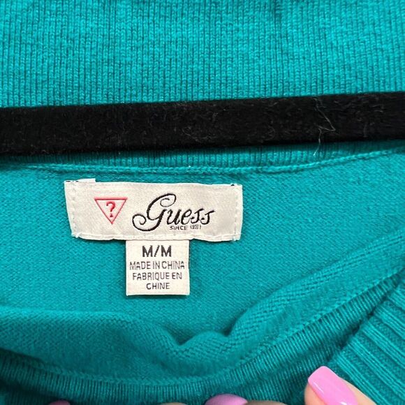 Guess Sweater Women M Blue Long Sleeve Diamonds Comfort Casual - Picture 5 of 10